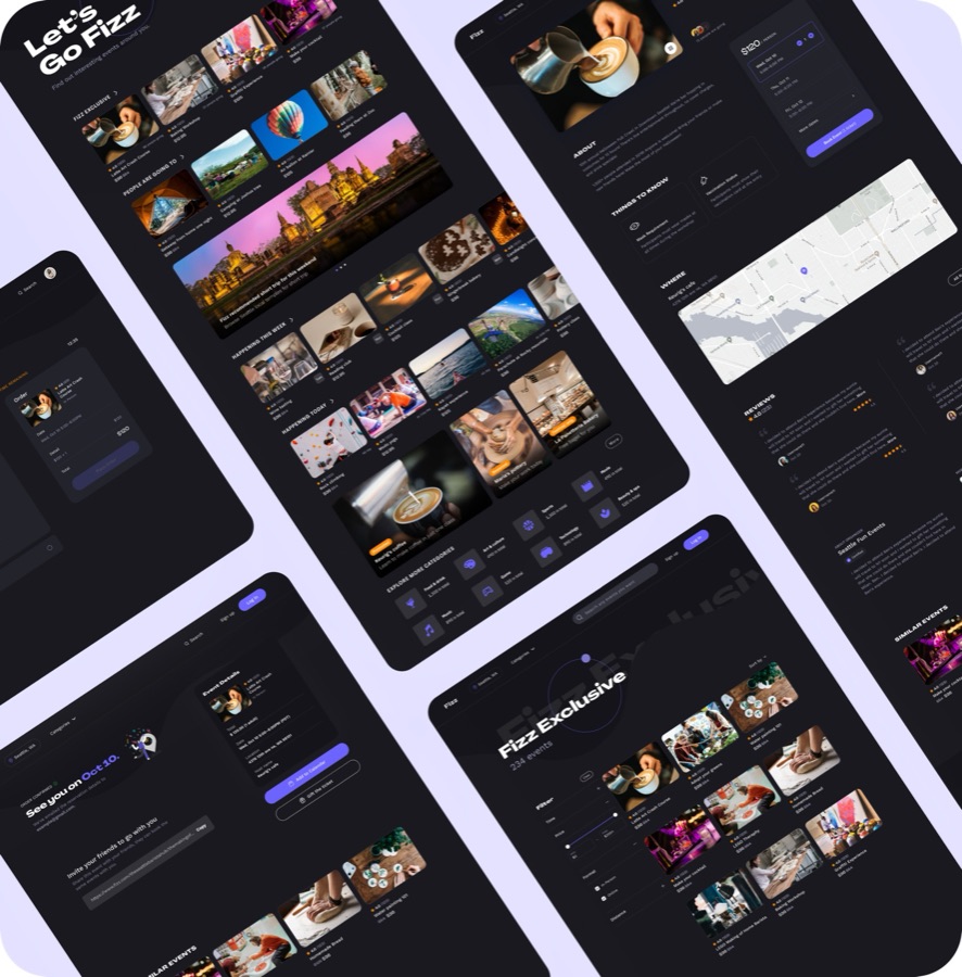Dark-mode streaming app screens