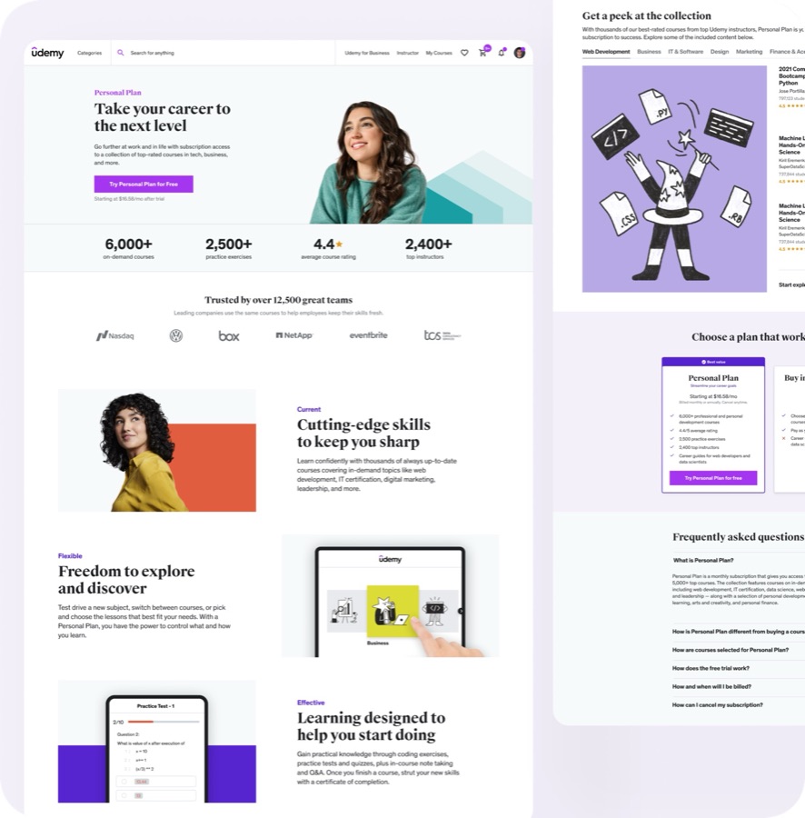 Learning platform marketing pages